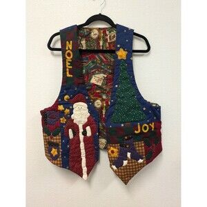 Handmade Christmas Reversible Vest sz XL/1X Santa Tree Snowman Vintage Retro